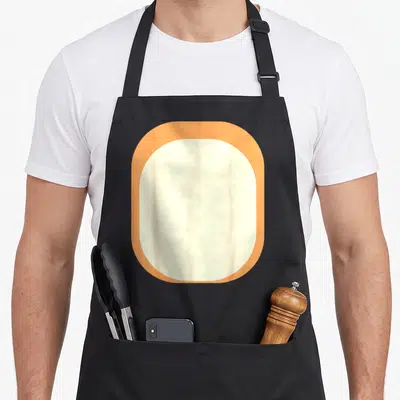 Heeler halloween apron - Minimalist orange border framing a solid cream center panel — shown on a black cotton canvas apron against a white background