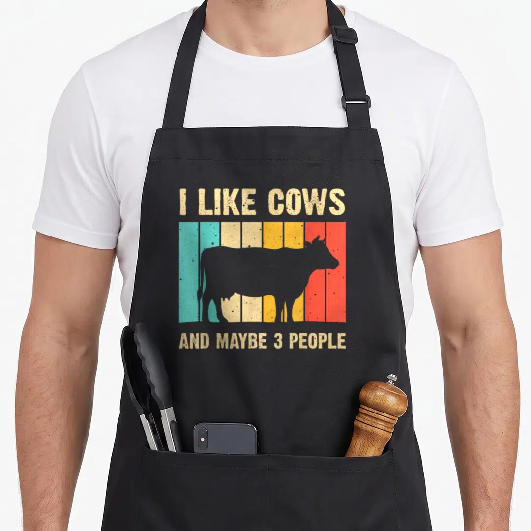 Cattle Farmer Apron with I Like Cows and Maybe 3 People Text