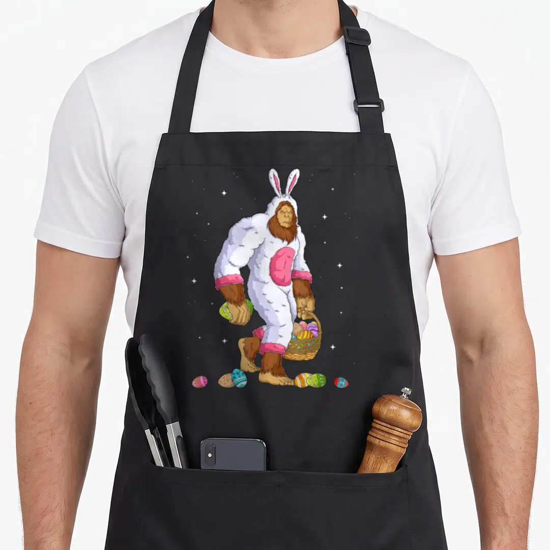 Bigfoot Egg Apron Featuring a Cartoon Sasquatch